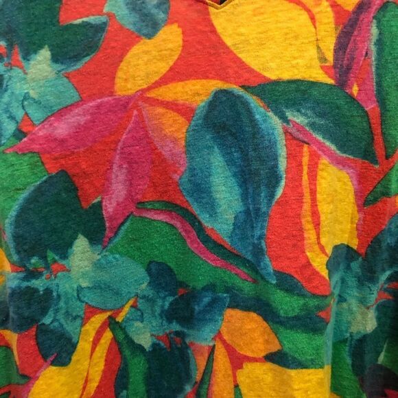 Tahari Women’s Tropical 100% Linen Shirt Cap Sleeves 1X Resort Vacation Tee - Picture 2 of 7